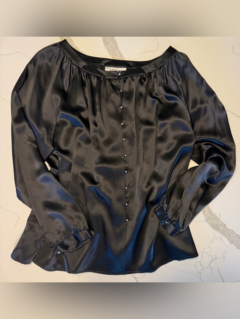 ALFANI Black Silk Button-Front Women’s Blouse- NWT